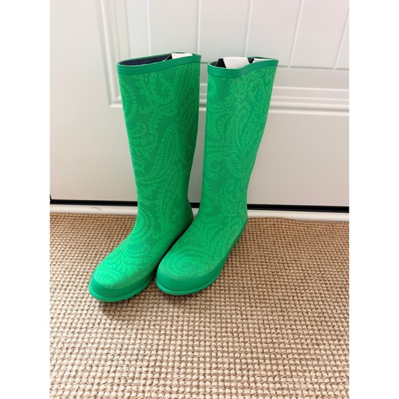 L.L. Bean Shoes - LL Bean Wellie Rain Boots Womens 7 Green Paisley Waterproof